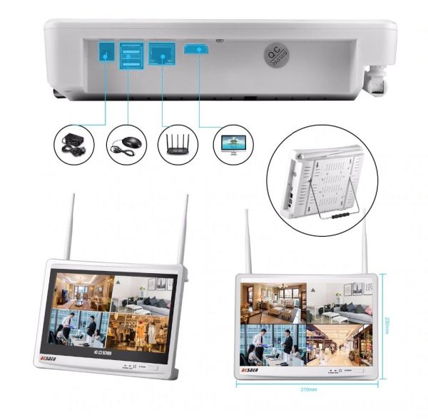 Комплект IP відеоспостереження BESDER 8 камери Wi-Fi 2MP LCD екран 12" wifi