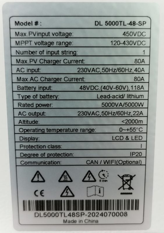 Гібридний інвертор DELONGTOP 5кВт DL-LFPHS51100 Tervix Pro Line DT aleo