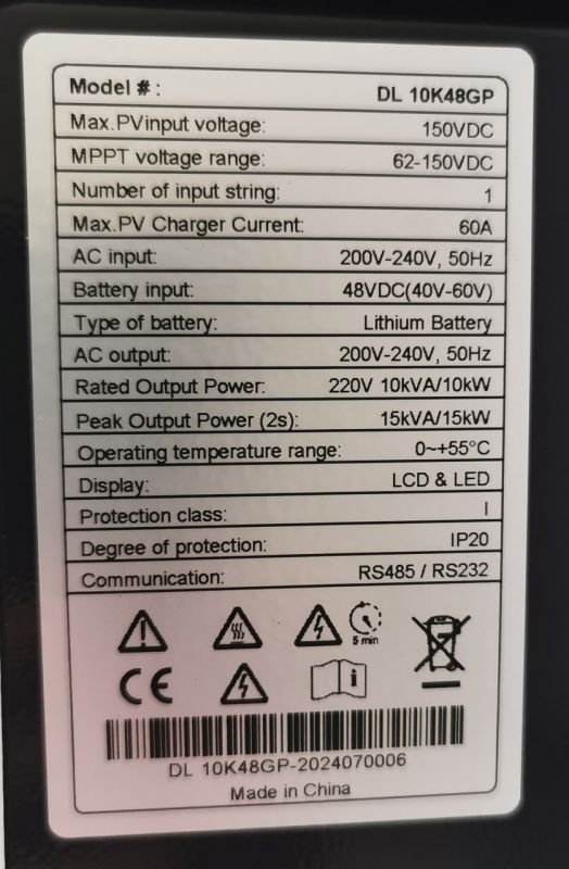 Гібридний інвертор DELONGTOP 10кВт DL-LFPHS51200 Tervix Pro Line DT aleo