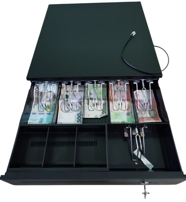 Грошовий ящик HONG ER RUN HER-405A металевий 6 купюр 3 монет чорний